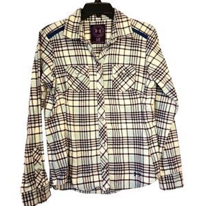 Under Armour Y2K Blue/Purple Plaid Pearl Snap Button Down Flannel Top Size L